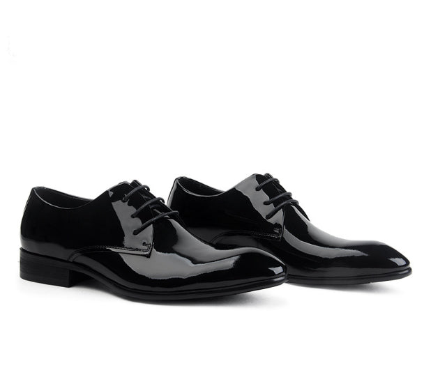 Men's Glossy Leather Lace-Up Oxford Dress Shoes | Pointed Toe Business Wedding Shoes