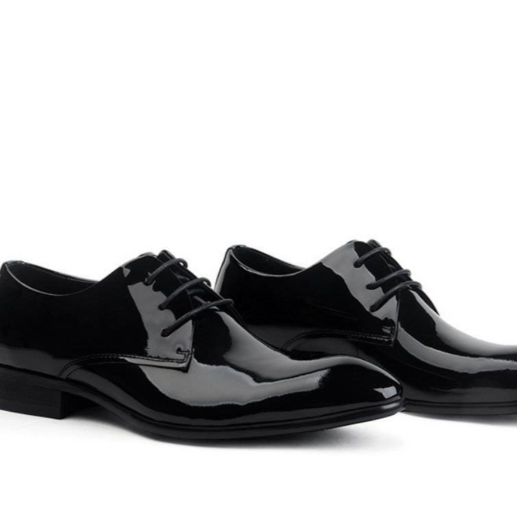 Men's Glossy Leather Lace-Up Oxford Dress Shoes | Pointed Toe Business Wedding Shoes