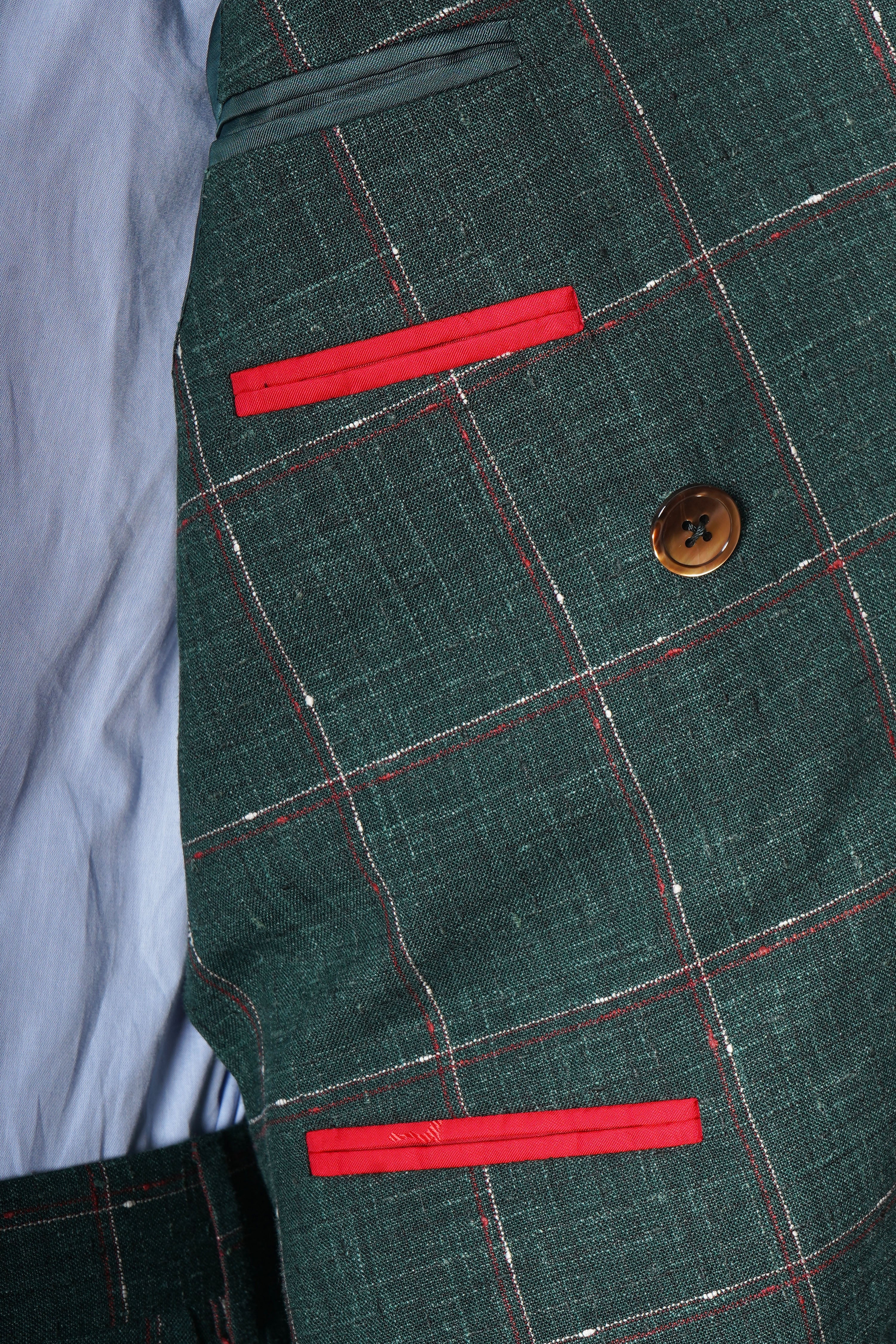 Isaia Double Breasted Double Windowpane Wool-Silk-Linen Suit