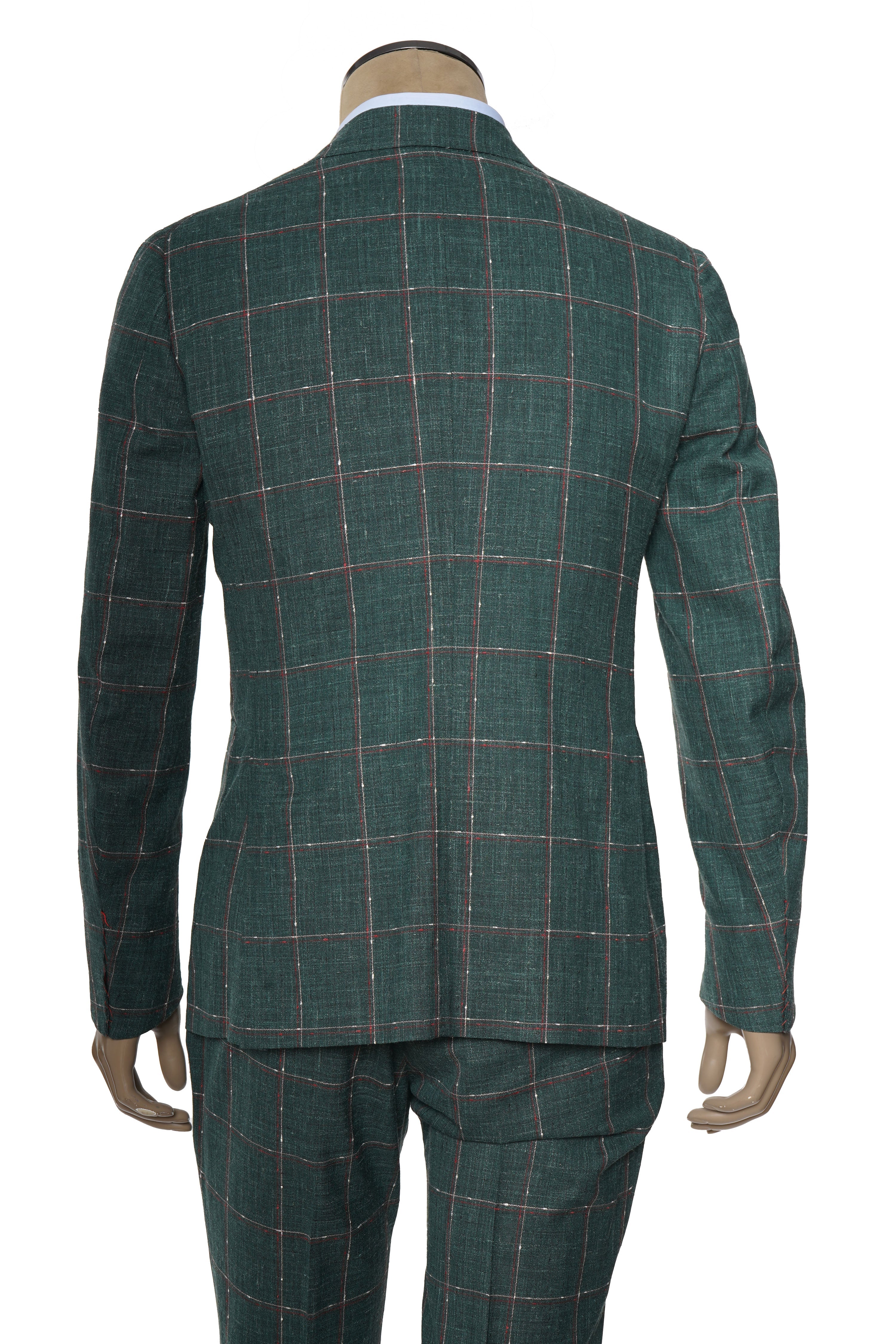 Isaia Double Breasted Double Windowpane Wool-Silk-Linen Suit
