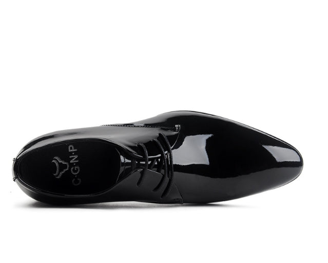 Men's Glossy Leather Lace-Up Oxford Dress Shoes | Pointed Toe Business Wedding Shoes